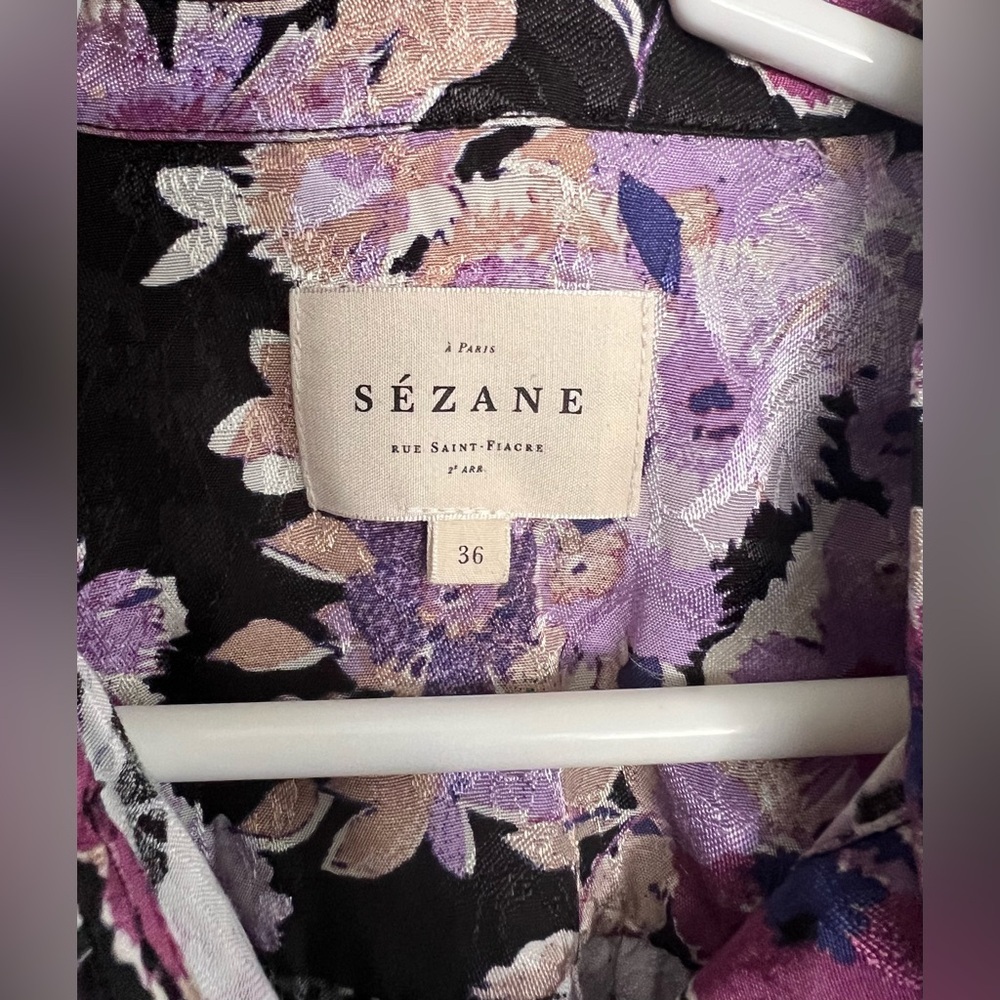 NWOT Sezane Lauretta Floral Long Sleeve Midi Dress Purple Size Size 36 - Picture 4 of 6